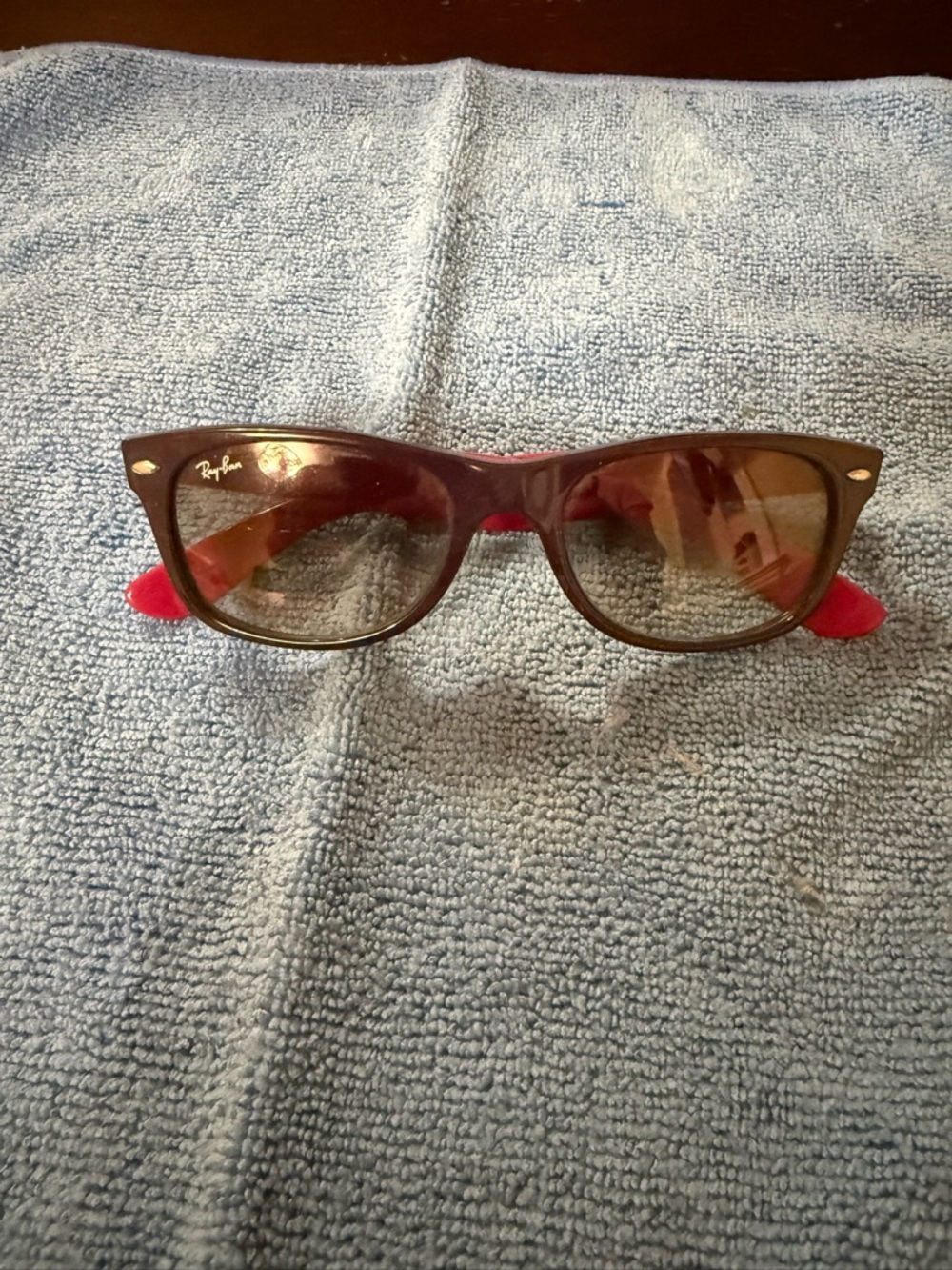 Ray-Ban Kids Brown Frame with Pink Temple Wayfarer Sunglasses